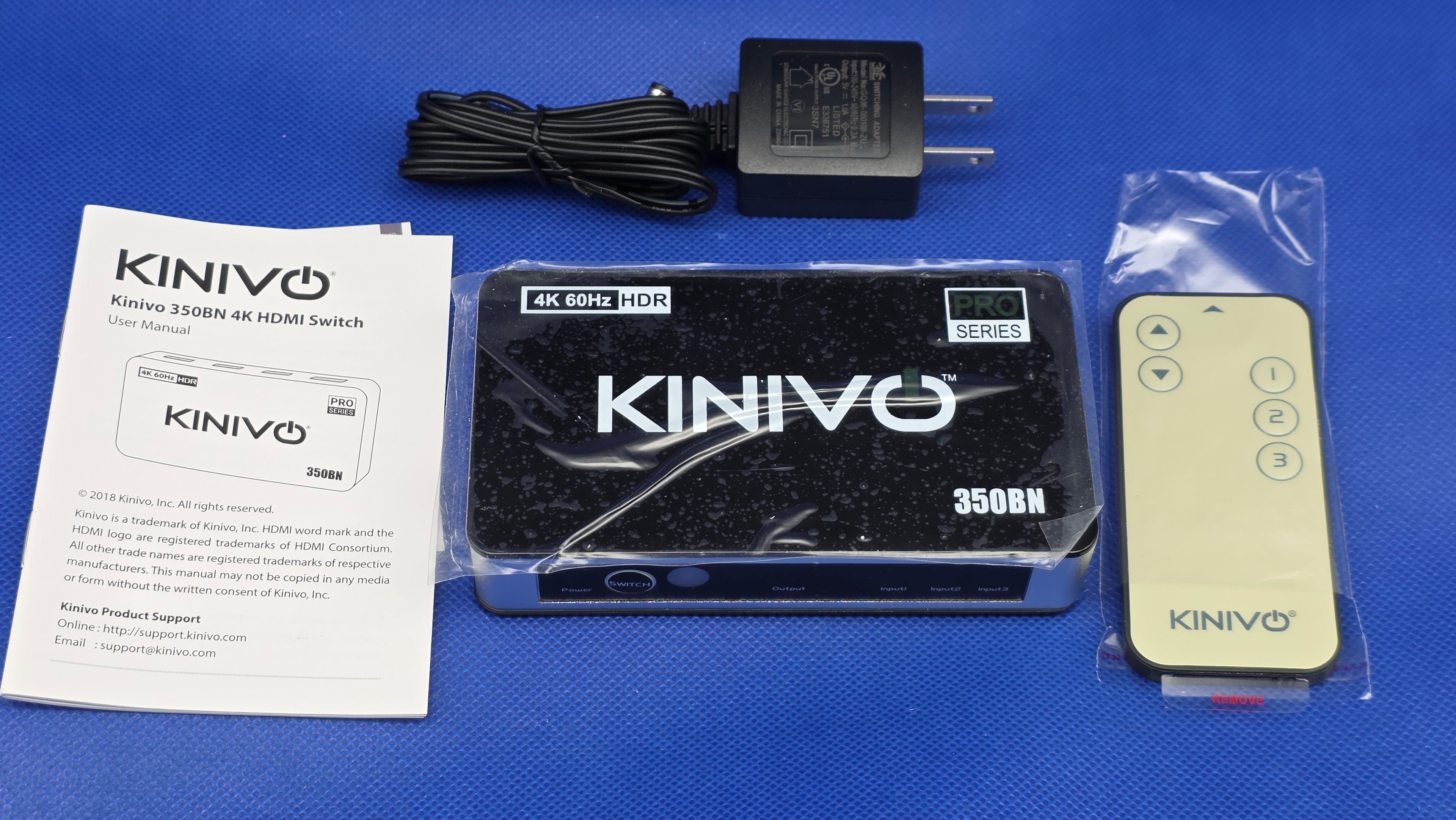 Kinivo HDMI Switch 4K HDR 350BN 3 in 1 Out, 4K 60Hz HDR With Remote And Charger
